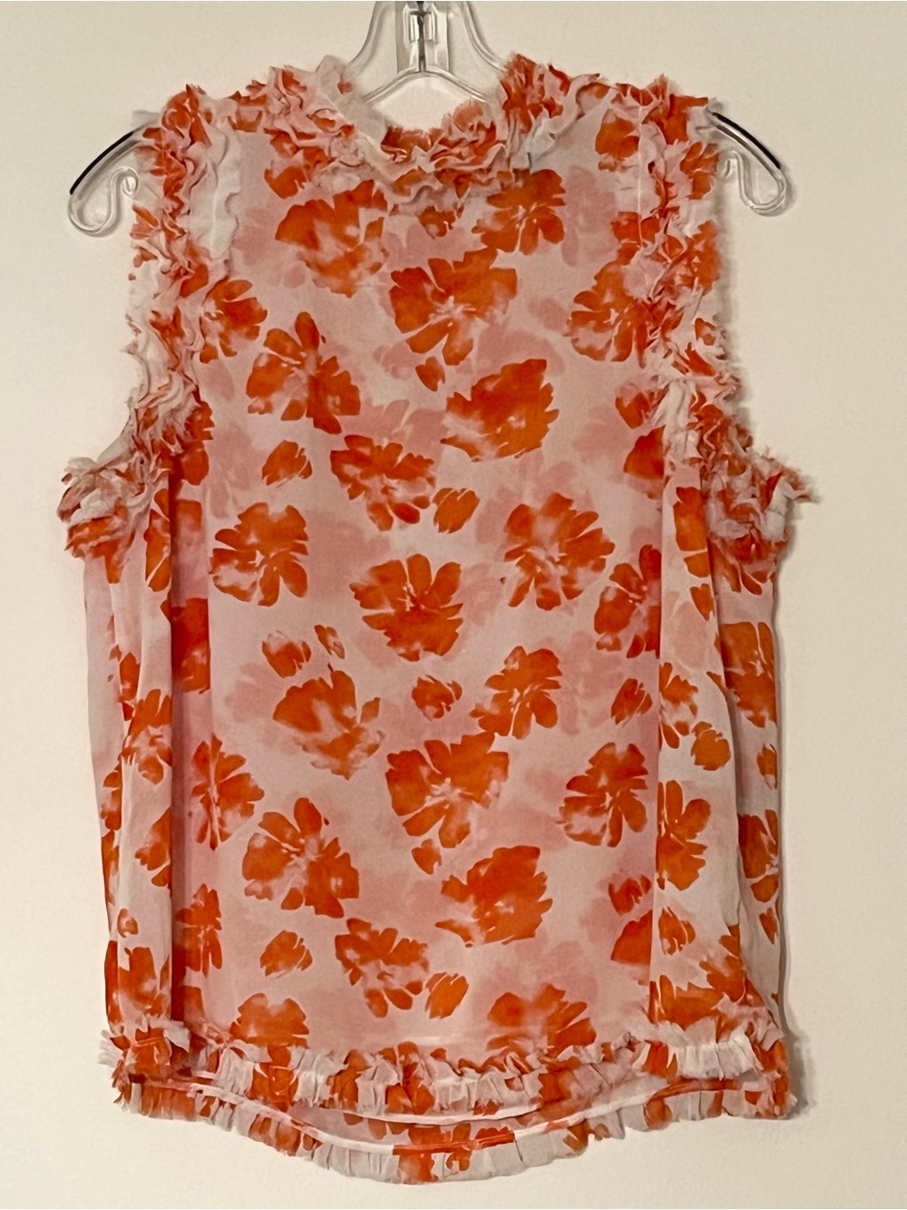 Catherine Malandrino Orange Floral Ruffle Shell Top